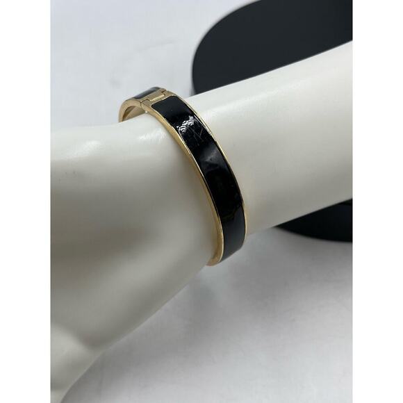 Kate Spade Hole Punch Spade Black Gold Cutout Spade Hinge Bangle - Picture 5 of 11